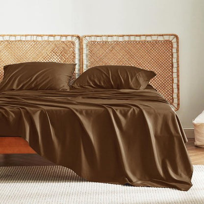 Bedsure Cooling Bed Sheets - Breathable Rayon from Bamboo, Deep Pocket up to 16 Inches, Luxurious Softness in Brown