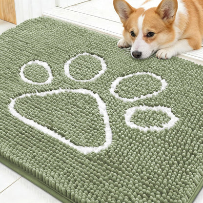 OLANLY Dog Door Mat - Absorbent Muddy Paws Doormat | Non-Slip Chenille, 30x20, Sage Green