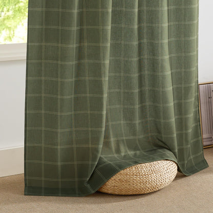 NICETOWN Linen Plaid Curtains Modern Window Panels Moss Green Check Tartan Light Filtering Curtains for Living Room Bedroom, Rod Pocket Back Tab, 2 Panels, 52 inch Wide x 84 inch Long