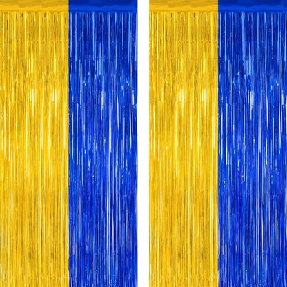 Class of 2026 Graduation Backdrop by [Brand Name] - 2 Pack Blue & Gold Tinsel Curtains | 3.28 FT x 7.05 FT