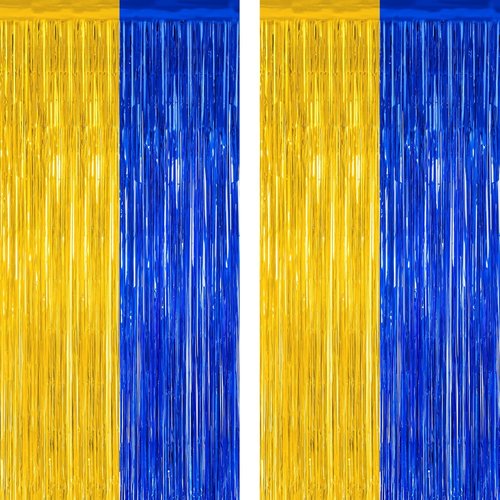 Class of 2026 Graduation Backdrop by [Brand Name] - 2 Pack Blue & Gold Tinsel Curtains | 3.28 FT x 7.05 FT