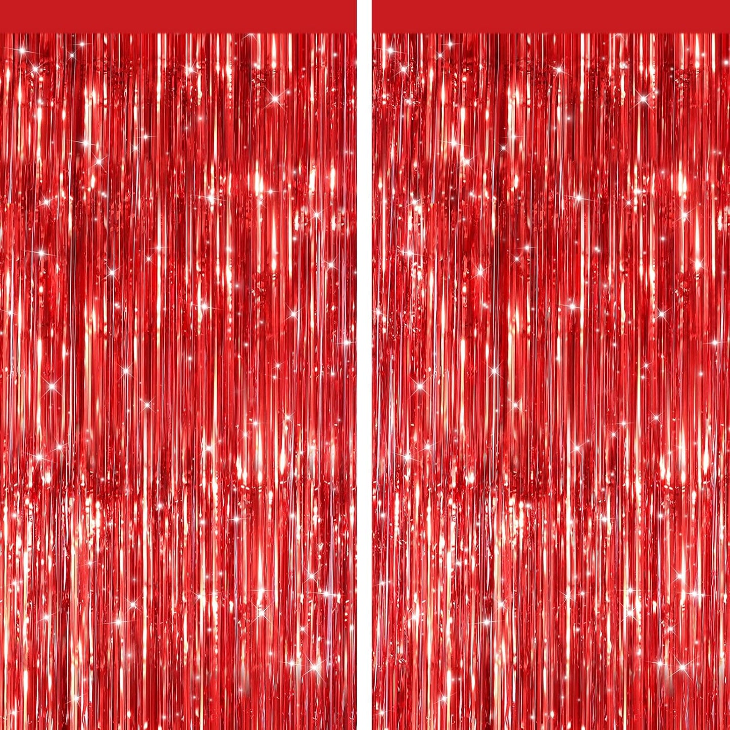 Red Metallic Tinsel Foil Fringe Curtains by [Brand Name] - 2 Pack Photo Booth Backdrop for Parties & Events
