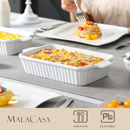 MALACASA Ceramic Bakeware Set - 5-Piece Oven Safe Casserole Dishes | White, 9" to 14.7" Sizes