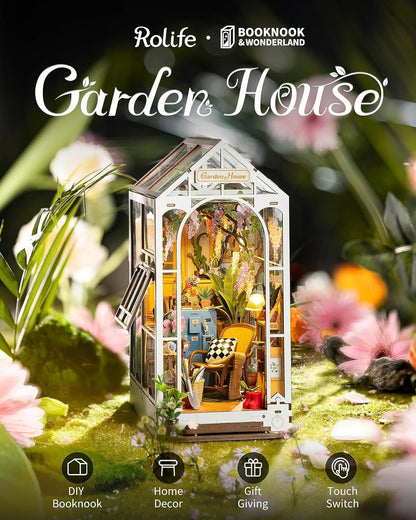 Rolife DIY Book Nook Kit - Garden House Bookshelf Insert | 3D Puzzle Room Decor for All Ages
