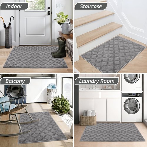 BEQHAUSE Dirt Trapper Door Mat 32" x 48", Non-Slip Washable Doormats Welcome Mat, Dirt Resistant and Absorbent Entrance Mat, Low Profile Floor Mats for Front Back Door, Entryway, Grey