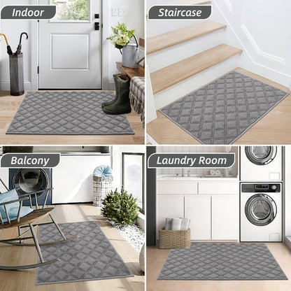BEQHAUSE Dirt Trapper Door Mat 32" x 48", Non-Slip Washable Doormats Welcome Mat, Dirt Resistant and Absorbent Entrance Mat, Low Profile Floor Mats for Front Back Door, Entryway, Grey