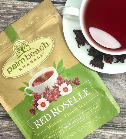 Red Roselle Hibiscus Flower Tea by Palm Beach Herbals, 30 Count Tea Bags, Caffeine-Free | Pure Herbal Tea Series