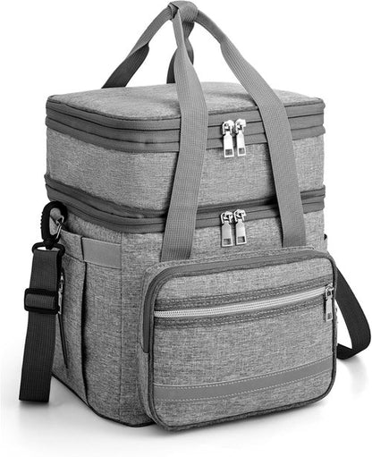 EXLIFBAG Insulated Lunch Box - Double Deck Leakproof Cooler for Adults | Adjustable Shoulder Strap - Gray