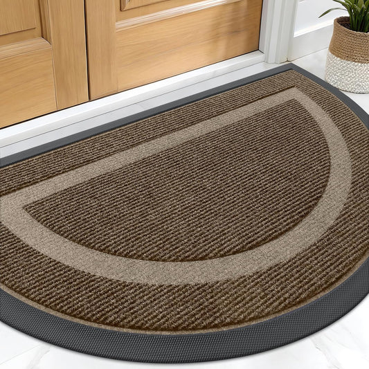 OLANLY Half Circle Door Mat - Waterproof All-Season Doormat for Indoor/Outdoor Use | 29.5x17, Brown