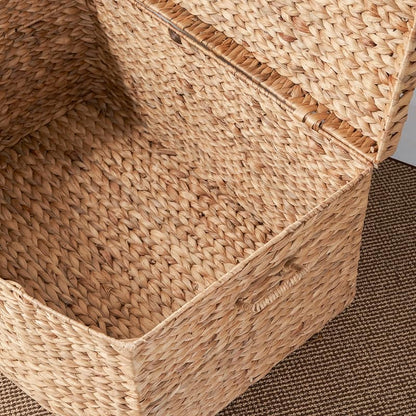 Natural Brown Rectangular Water Hyacinth Storage Trunk with Lid & Handles, 26"