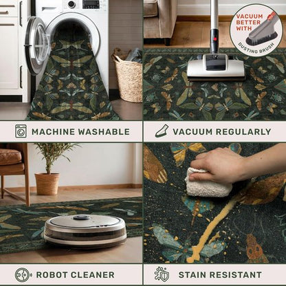 Hazo Haus 2x3 Entryway Rug - Dark Green Washable Non-Slip Throw Rug for Kitchen & Bathroom