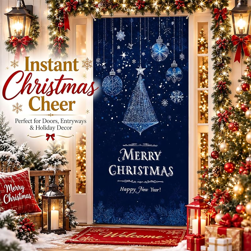 Christmas Door Cover Banner - Indoor Outdoor Front Door Decor, AOHMPT Variation AAI-JC0011