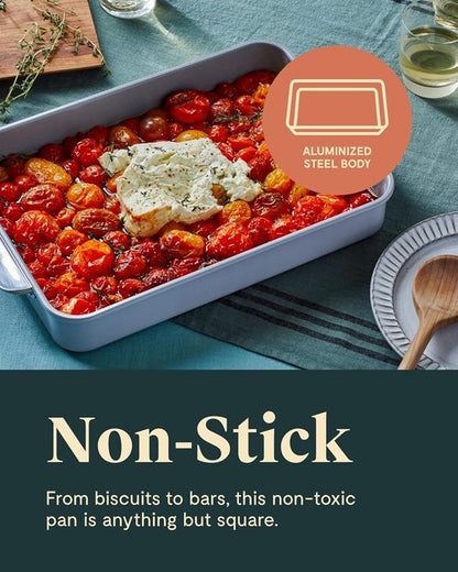 Caraway Non-Stick Ceramic Rectangle Pan Duo | 9”x13” - Naturally Slick & Non-Toxic - Ideal for Brownies & Lasagnas - Cream