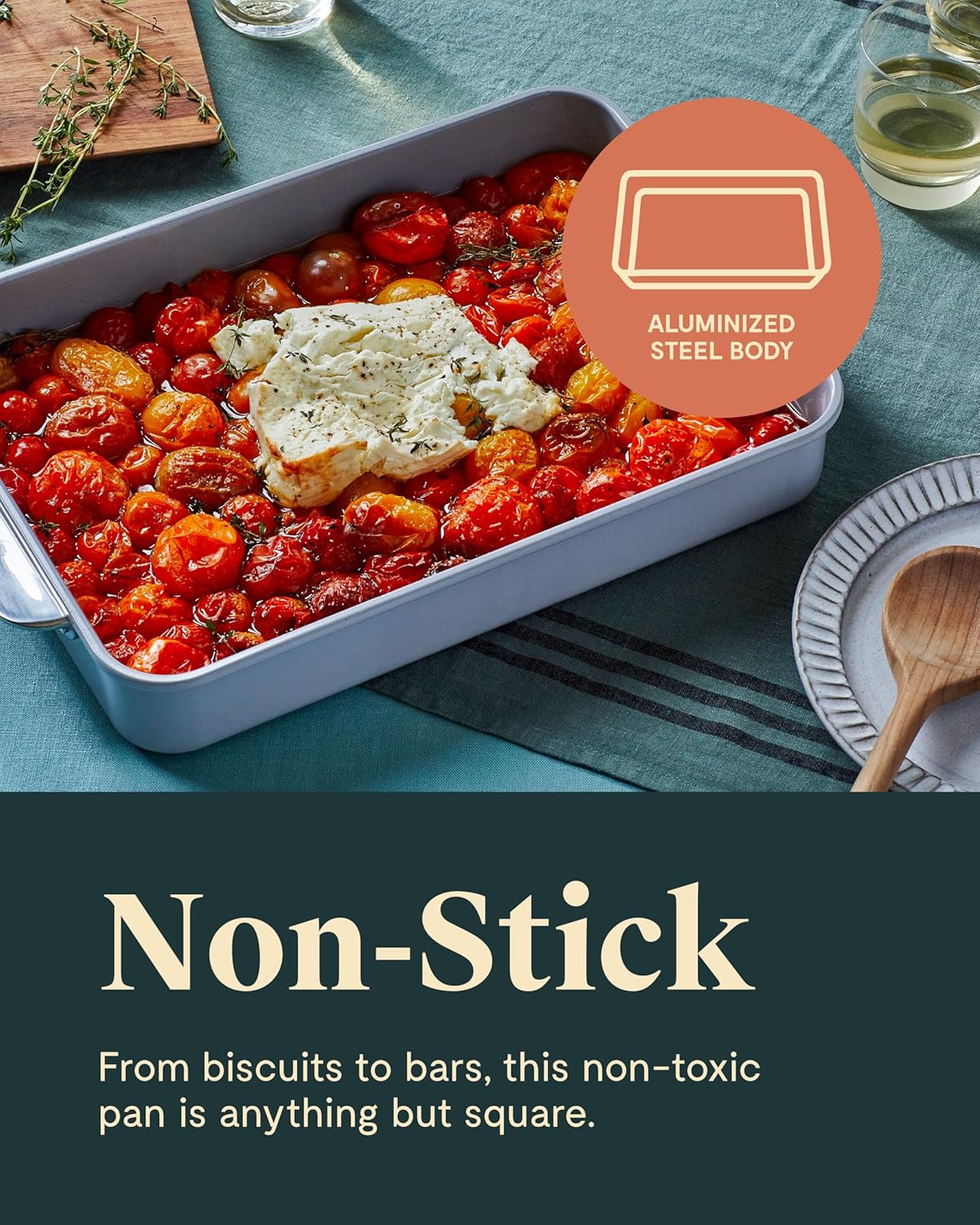 Caraway Non-Stick Ceramic 9”x13” Rectangle Pan Duo - Naturally Slick Coating - Non-Toxic & PTFE Free - Sage Color