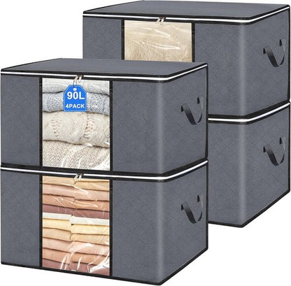 BiCINE 90L Large Clothes Storage Bags - Foldable Blanket & Comforter Bins with Clear Window | Ideal for Bedding, Pillows & Sweaters