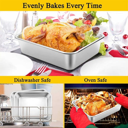 Homikit Lasagna Pan Set - 3 Inch Deep 9x13 Stainless Steel Baking Dish | Heavy-Duty Roasting Tray, Rustproof & Dishwasher Safe