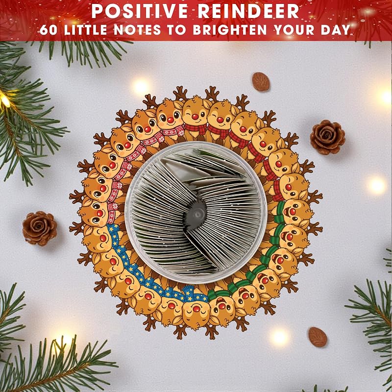 Positive Reindeer Jar - 60 Affirmation Cards Gift Set with Variation Riendeer Positive