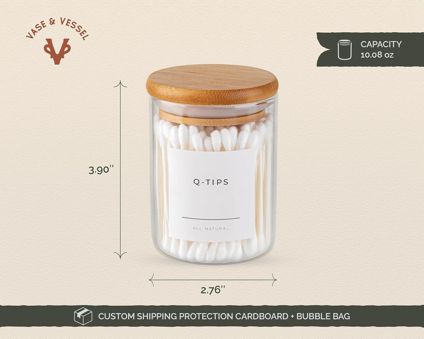 Vase And Vessel Mini Glass Apothecary Jars - Bamboo Lids, 10 oz, Set of 3 for Bathroom & Kitchen Storage
