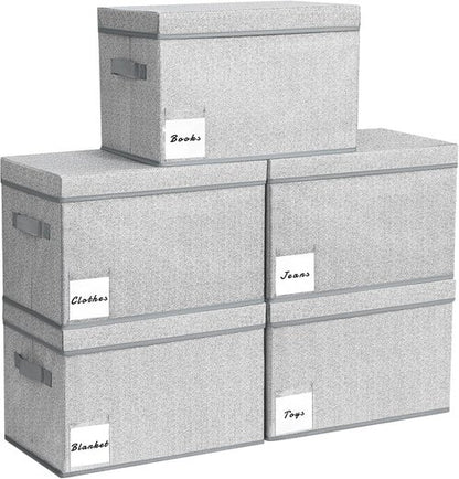 Homsorout Linen Closet Organizers - Extra Large Foldable Storage Bins with Lids, 5 Pack in Light Grey