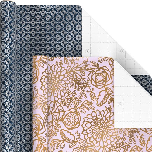 Hallmark Wrapping Paper - 6 Rolls of Elegant White & Silver Stripes, Mint Green, Gold Hearts & Flowers | 180 Sq. Ft. Total for Special Occasions