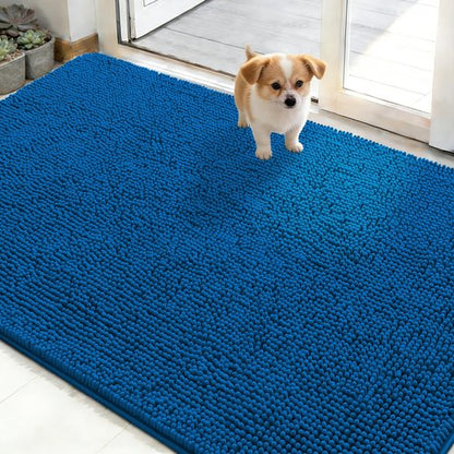 OLANLY Dog Door Mat for Muddy Paws 48x30, Absorbs Moisture and Dirt, Absorbent Non-Slip Washable Doormat, Quick Dry Chenille Mud Mat, Entry Indoor Entryway Carpet for Inside Floor, Deep Navy Blue