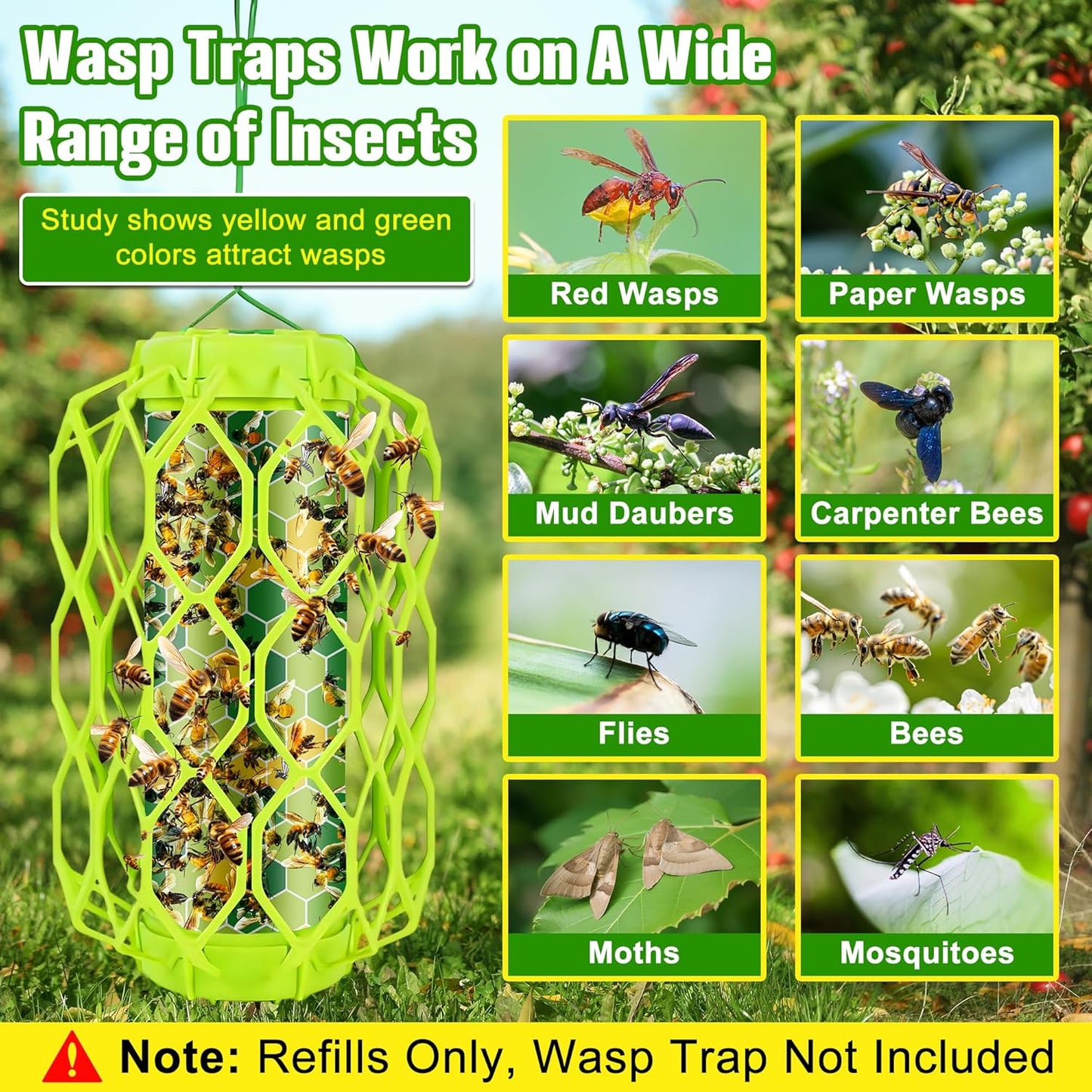 Qualirey Wasp Trap Refills - 20 Pack Super Sticky Replacement Pads for Yellow Jackets | Fits Most Traps, 12 x 8.6 Inch