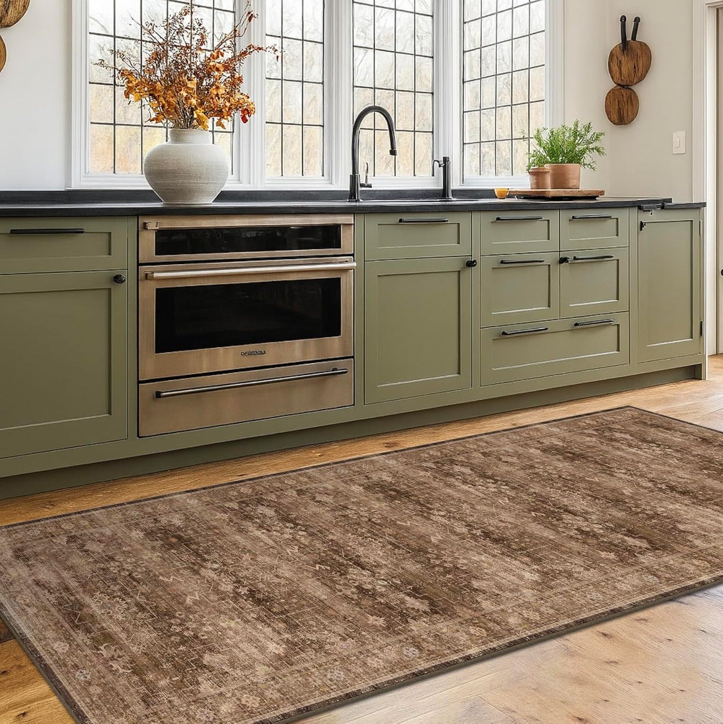 Skiennix Brown Boho Runner Rug - Washable 2x7, Non-Slip, Soft Faux Wool | Pet & Kid Friendly, Stain Resistant