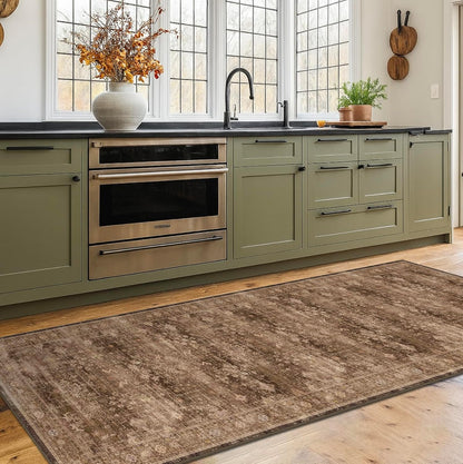 Skiennix Brown Boho Runner Rug - Washable 2x7, Non-Slip, Soft Faux Wool | Pet & Kid Friendly, Stain Resistant