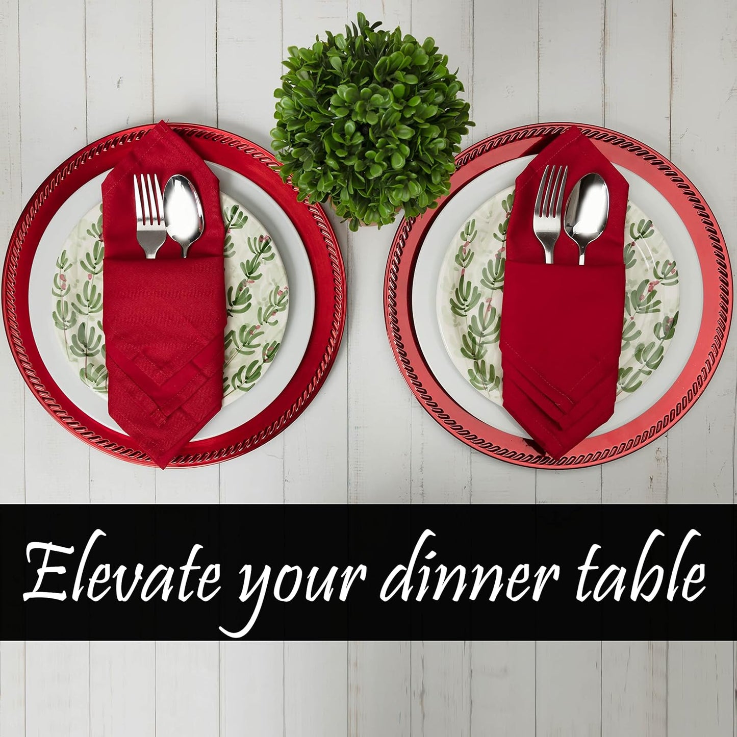 PERLLI Christmas Red Cloth Dinner Napkins - Soft Cotton Blend, 18x18 Inches, 12 Pack | Washable & Reusable Table Decor