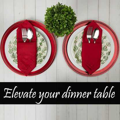 PERLLI Christmas Red Cloth Dinner Napkins - Soft Cotton Blend, 18x18 Inches, 12 Pack | Washable & Reusable Table Decor
