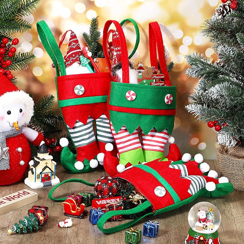 12 Pack Elf Boot Christmas Candy Bags – Felt Treat Bags for Gifts & Party Favors