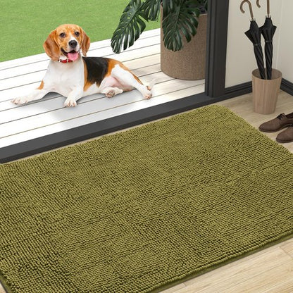 OLANLY Dog Door Mat for Muddy Paws 47x32, Absorbs Moisture and Dirt, Absorbent Non-Slip Washable Doormat, Quick Dry Chenille Mud Mat, Entry Indoor Entryway Carpet for Inside Floor, Willow Green