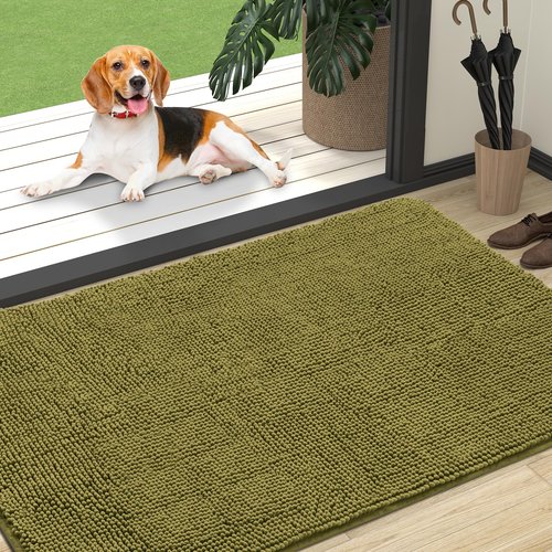 OLANLY Dog Door Mat for Muddy Paws 47x32, Absorbs Moisture and Dirt, Absorbent Non-Slip Washable Doormat, Quick Dry Chenille Mud Mat, Entry Indoor Entryway Carpet for Inside Floor, Willow Green
