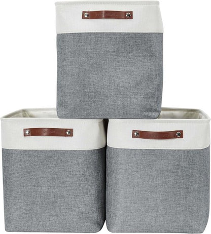 DECOMOMO Extra Large Storage Baskets - 54.5L Fabric Bins for Organizing Linen Closet | Slate Grey & White, 3 Pack