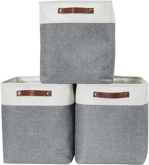 DECOMOMO Extra Large Storage Baskets - 54.5L Fabric Bins for Organizing Linen Closet | Slate Grey & White, 3 Pack