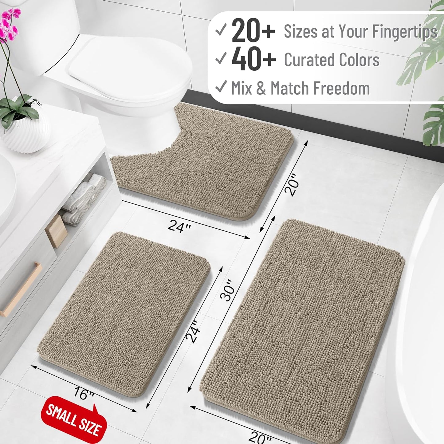 OLANLY Bathroom Runner Rugs - Soft Absorbent Chenille Bath Mats | Quick Dry, Machine Washable, 47x17" in Warm Taupe