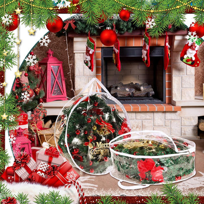 Shappy Clear Christmas Wreath Storage Bag - 24-Inch Wreath Container with Dual Zippers & Reinforced Handles