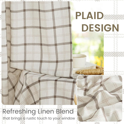 NICETOWN Plaid Window Curtain - 84-Inch Linen Sheer Drapes for Living Room & Bedroom | 52" x 84", White, 1 Pair