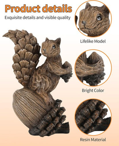 iStatue 10” Resin Squirrel Figurine - Charming Woodland Animal Decor for Fall Harvest & Thanksgiving