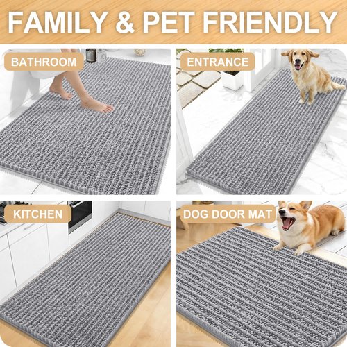 OLANLY Long Bathroom Rugs Runner 59x20, Thick Soft and Absorbent Chenille Bath Mat, Non-Slip, Machine Washable Quick Dry Bath Rugs for Tub Shower Floor, Home Decor Accessories, Grey