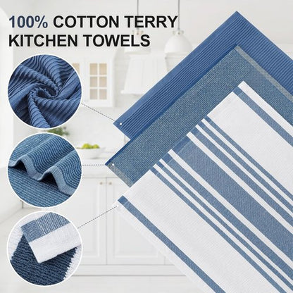 Homaxy Premium Kitchen Towels - Soft & Absorbent 380 GSM Cotton Dish Towels | 6 Pack, Navy Blue (18” x 28”)