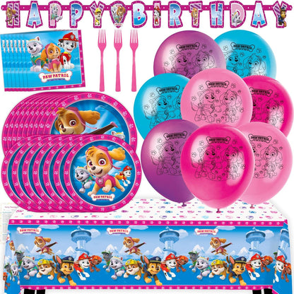Skye Paw Patrol Birthday Decorations - Complete Party Set for 16 | 32 Plates, Napkins, Banner & More