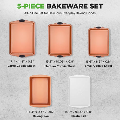 NutriChef 5-Piece Non-Stick Bakeware Set - Premium Carbon Steel Pans with Silicone Handles for Baking & Roasting