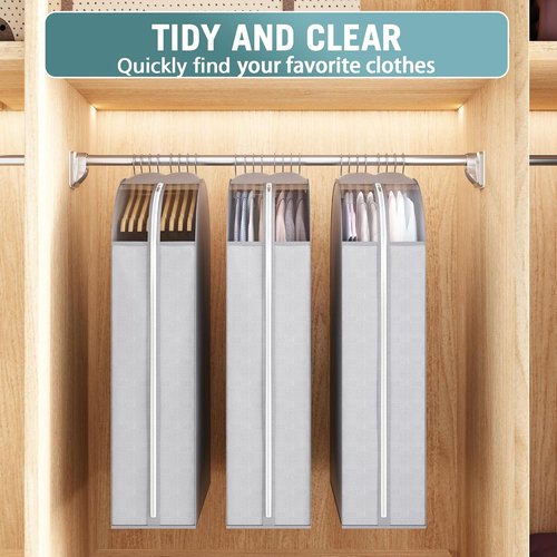 Liuoud 40" Gusseted Garment Bags - Clear Window Clothing Covers for Suits, Coats & Dresses | 3-Pack