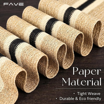 72-Inch Brown Paper Woven Table Runner - Rustic Burlap Style, Variation: Black Striped