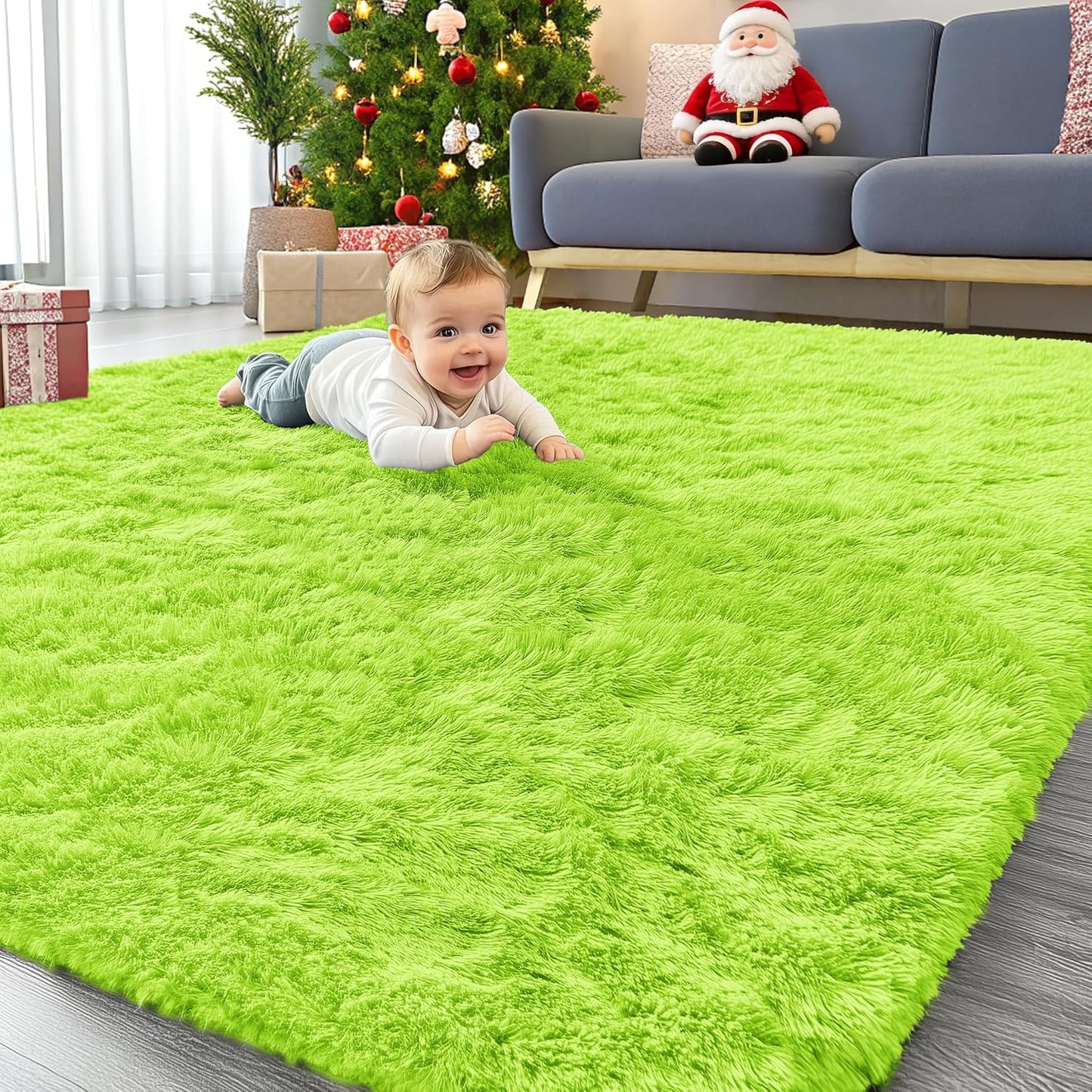 OLANLY Large 5x7 Machine Washable Area Rug - Soft Fluffy Shaggy Carpet for Living Room & Bedroom | Lime Green