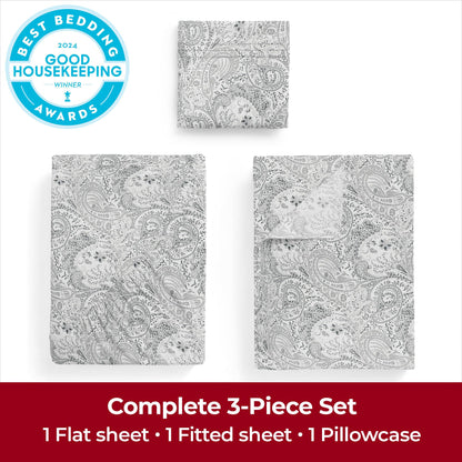 Mellanni Extra Deep Twin XL Sheets - 3 PC Iconic Collection Bedding - Luxury, Ultra Soft, Cooling Bed Sheets - Wrinkle, Fade, Stain Resistant (Twin Extra Long, Paisley Gray)