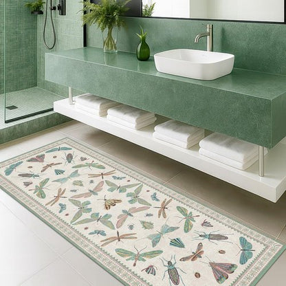 Hazo Haus Boho Bathroom Runner - 2x6 Non-Slip Washable Rug in Blue and Green Butterfly Print