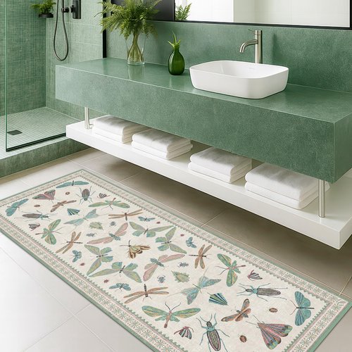 Hazo Haus Boho Bathroom Runners - 2x6 Blue and Green Rug for Kitchen, Entry Way, Non Slip Washable Butterfly Insect Print Home Decor