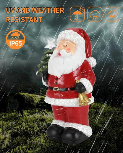 iStatue Santa Claus Decorations - 9.5” Hand-Painted Solar-Powered Resin Statue for Outdoor Patio Decor